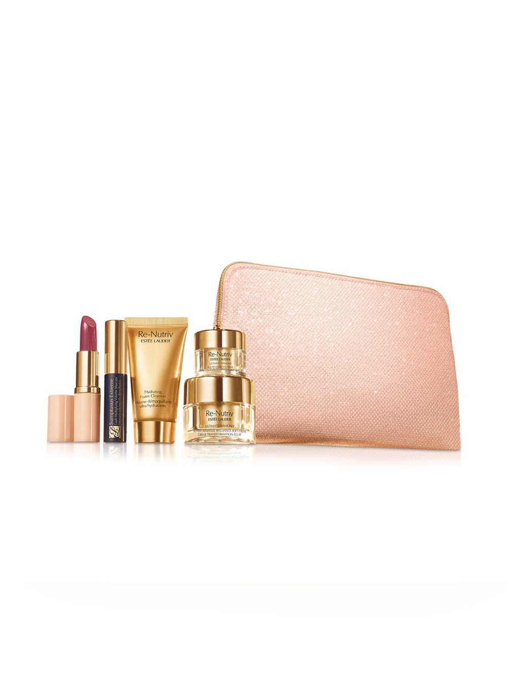 Estee Lauder Re-Nutriv Skincare & Lipstick Set with Blush Pink Pouch
